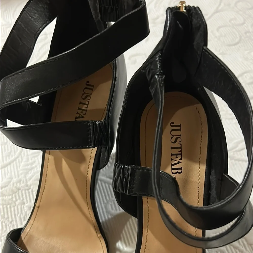 JustFab Black Elegant Wedge Heels with Ankle Strap. Size 8.5